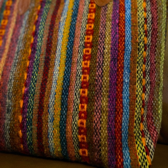 Unique chic colorful textured handwoven wool computer bag purse, leather handles - Picture 7 of 7